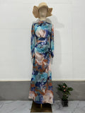 Exotic Print Pleated Bell Sleeve Abaya (MA166)