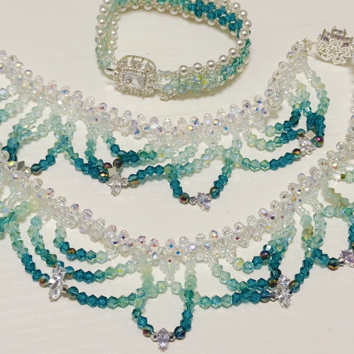 Handmade Woven Beaded Necklace | Glass Beads & Shell Pearls Choker | Intricate Seed Bead Art Necklace (MAC343)