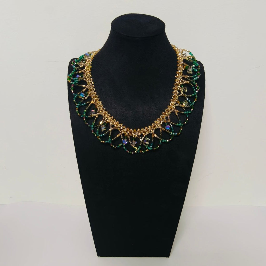 Handmade Woven Beaded Necklace | Glass Beads & Shell Pearls Choker | Intricate Seed Bead Art Necklace (MAC343)