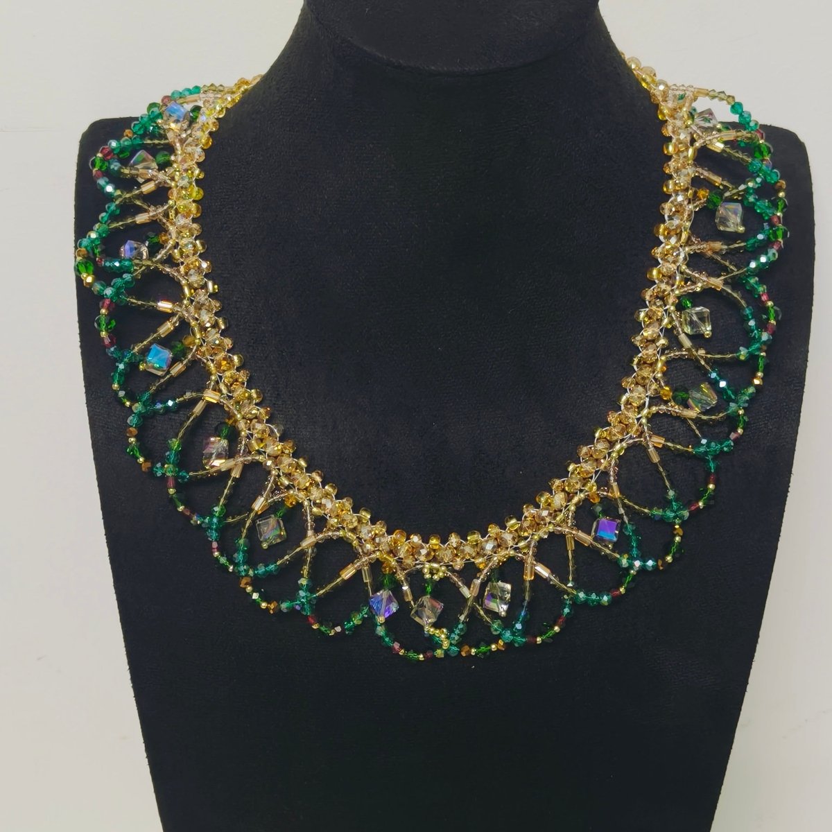 Handmade Woven Beaded Necklace | Glass Beads & Shell Pearls Choker | Intricate Seed Bead Art Necklace (MAC343)