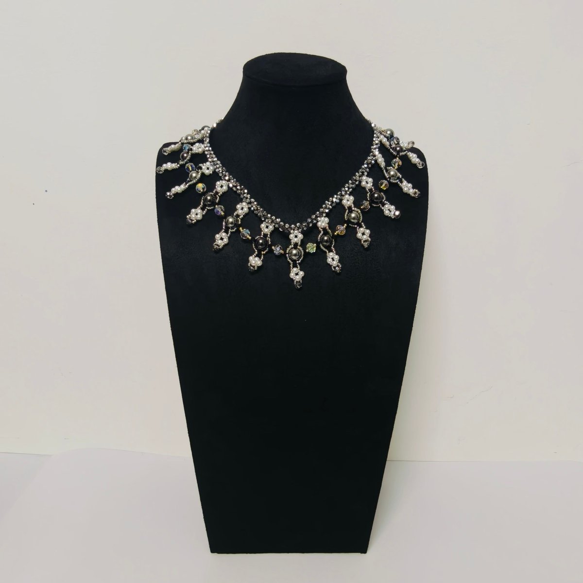 Handmade Woven Beaded Necklace | Glass Beads & Shell Pearls Choker | Intricate Seed Bead Art Necklace (MAC343)
