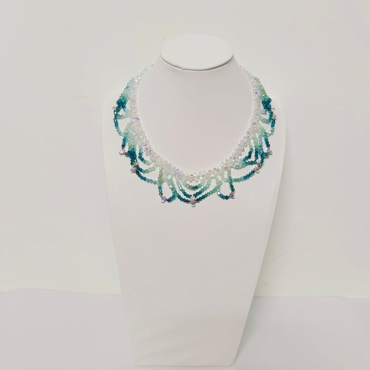 Handmade Woven Beaded Necklace | Glass Beads & Shell Pearls Choker | Intricate Seed Bead Art Necklace (MAC343)