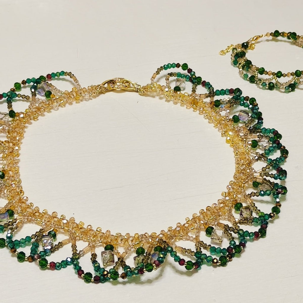Handmade Woven Beaded Necklace | Glass Beads & Shell Pearls Choker | Intricate Seed Bead Art Necklace (MAC343)