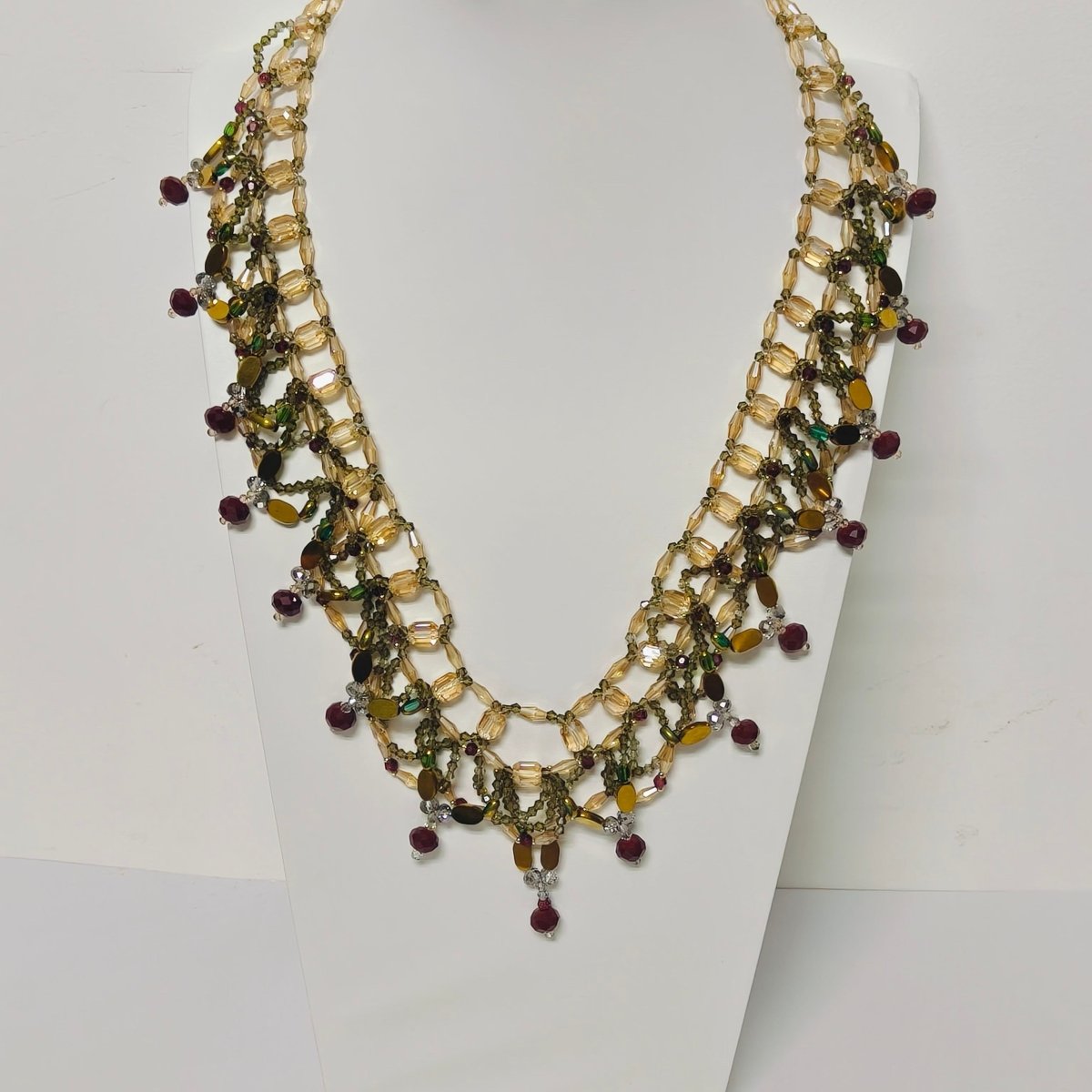 Handmade Woven Beaded Necklace | Glass Beads & Shell Pearls Choker | Intricate Seed Bead Art Necklace (MAC343)