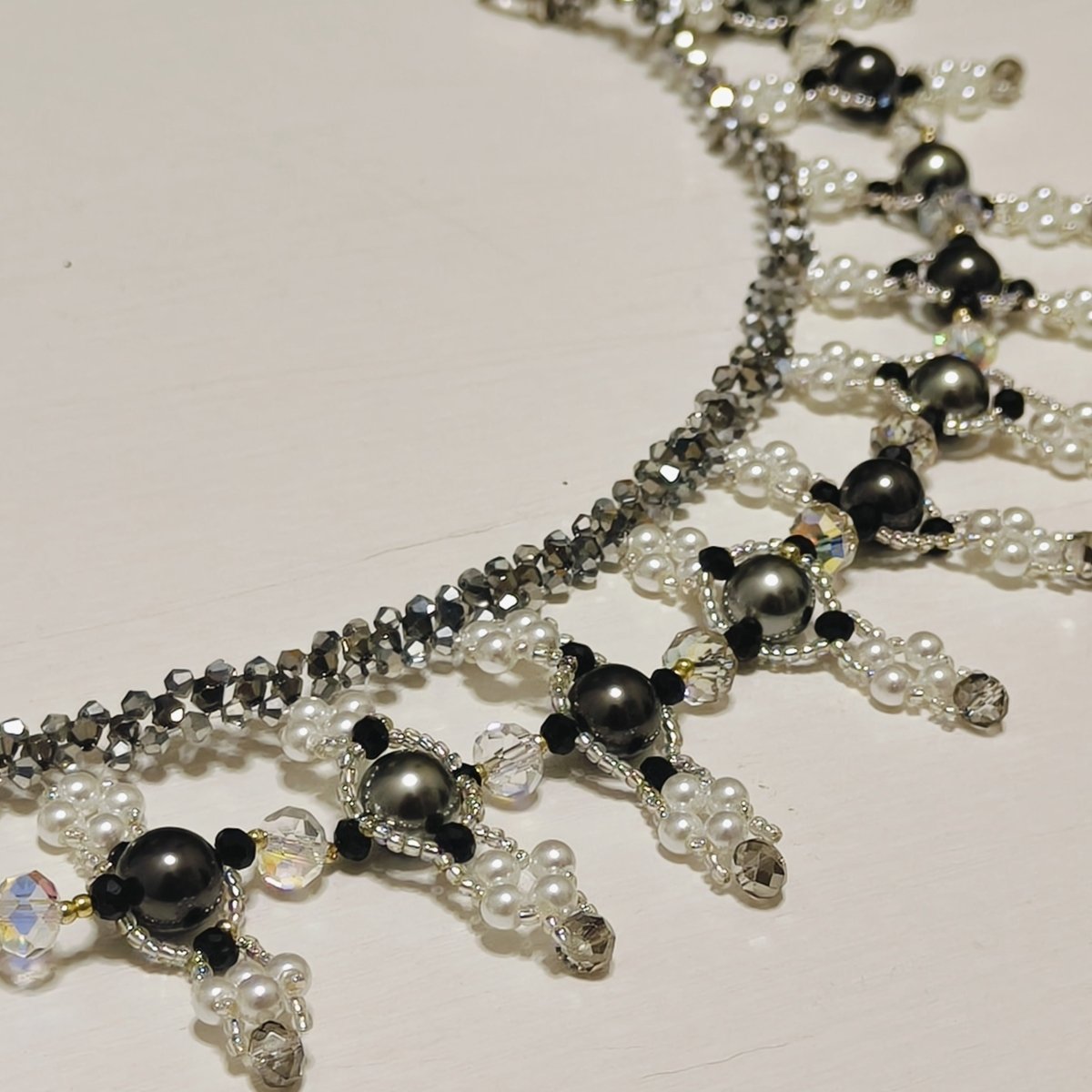 Handmade Woven Beaded Necklace | Glass Beads & Shell Pearls Choker | Intricate Seed Bead Art Necklace (MAC343)