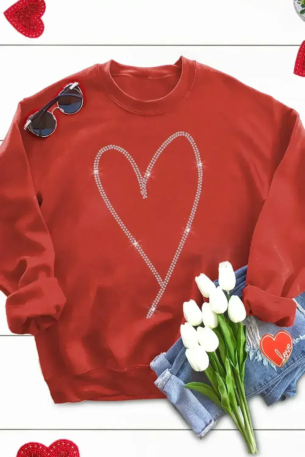 Red Rhinestone Heart Sweatshirt – Glamorous & Cozy | Femstylo