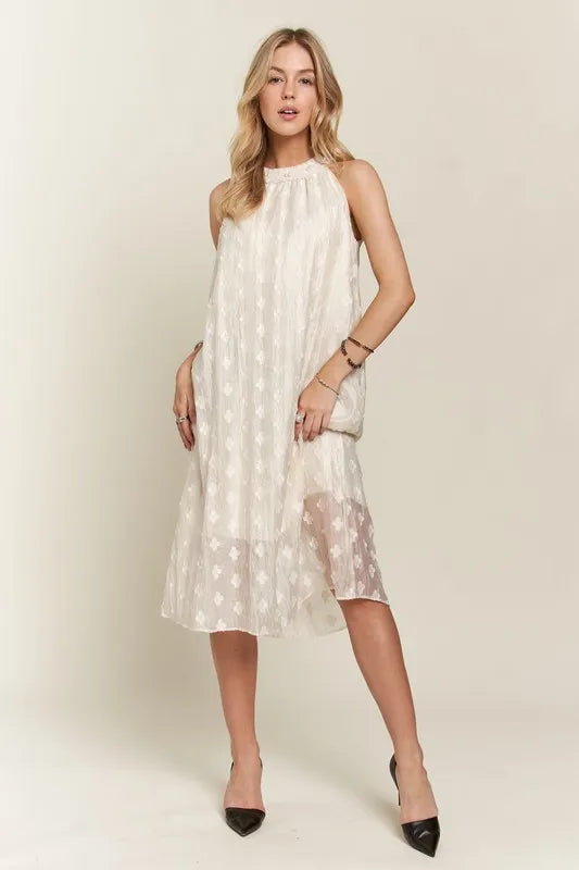 Applique Pearl Detail Grecian Neck Midi Dress For Women, Elegant Grecian Neck Dress with Applique Pearl Detailing for Formal Occasions & Galas