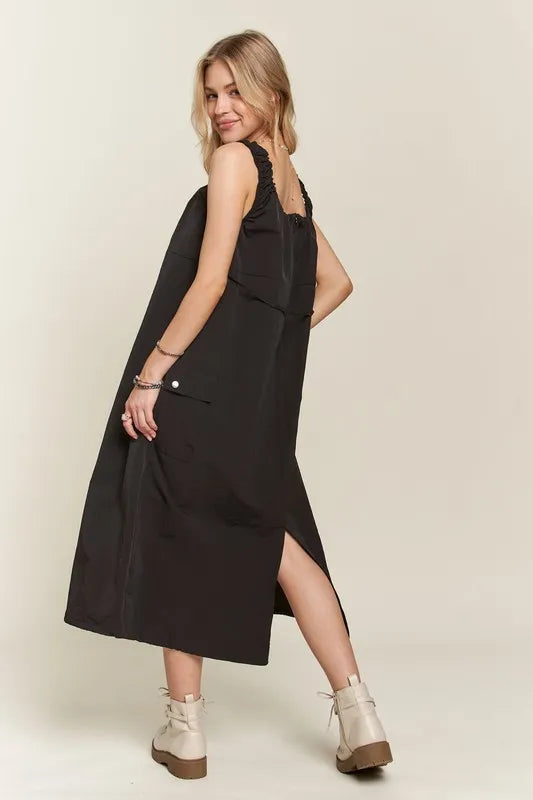 Drawstring Slit Back Cargo Summer Dress For Women – Trendy Utility-Inspired Dress with Adjustable Fit and Slit Back for Casual and Everyday Wear