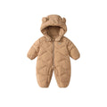 Baby Solid Color Cartoon Print Hooded Down Jumpsuit