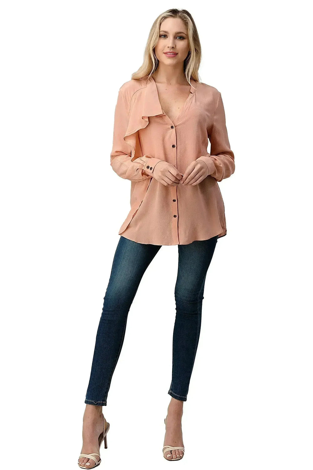 Silk Ruffle Blouse – Elegant Button-Up Shirt with Long Sleeves | Femstylo