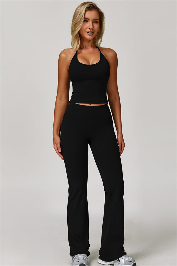 The Surge Halter Crop Top Flared Leggings 2-Piece Set