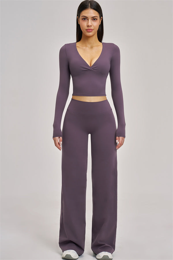 The Swoon Long Sleeve Crop top Flared Leggings 2-Piece Set