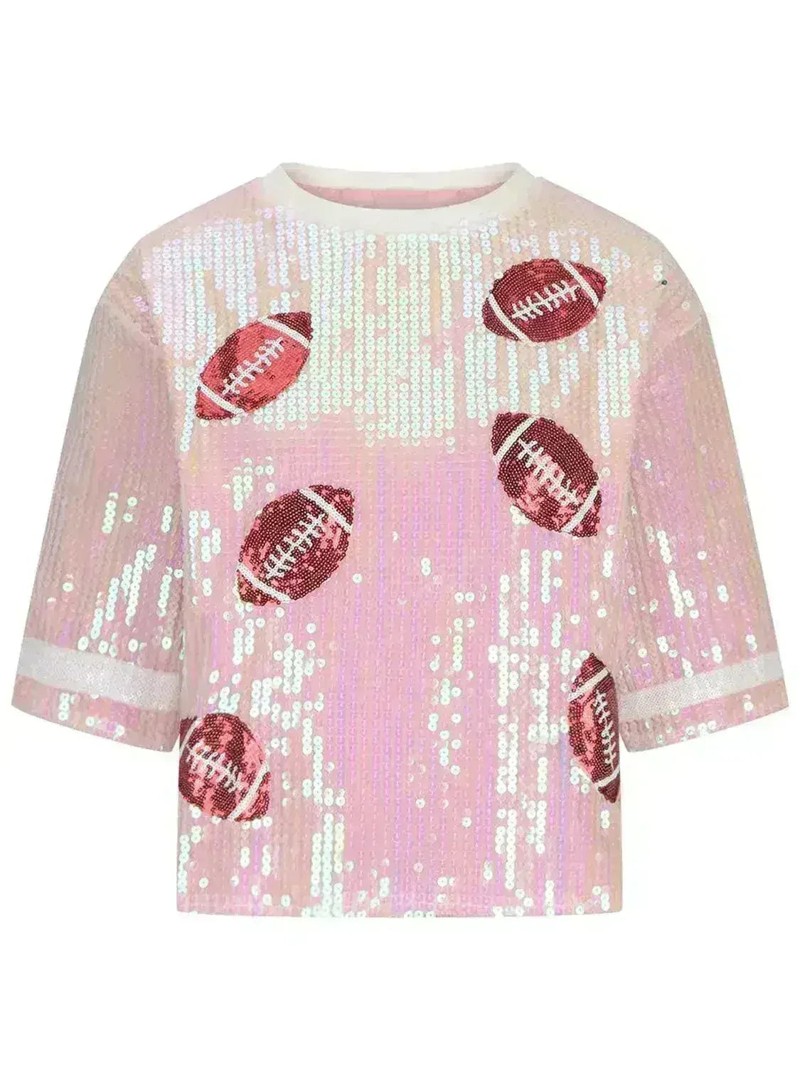Sequin Football Top - Sparkling Half-Sleeve Blouse | Femstylo