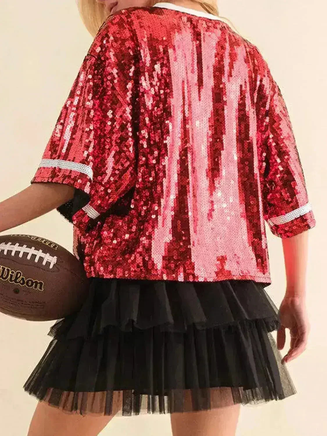 Sequin Football Top - Sparkling Half-Sleeve Blouse | Femstylo