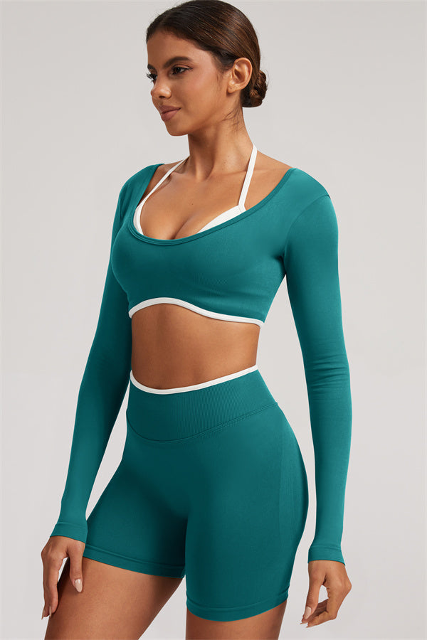 The Elevate Long Sleeve Crop top Shorts 2-Piece Set