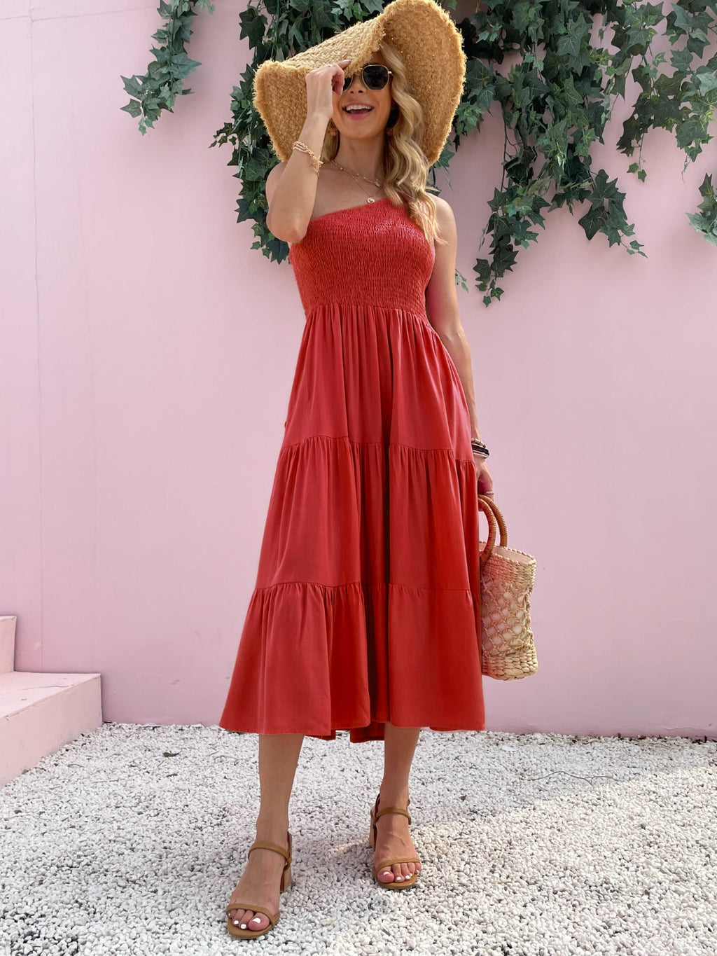 Smocked Single Shoulder Sleeveless Dress Stylish & Comfortable Summer Long Dress Lightweight Dress
