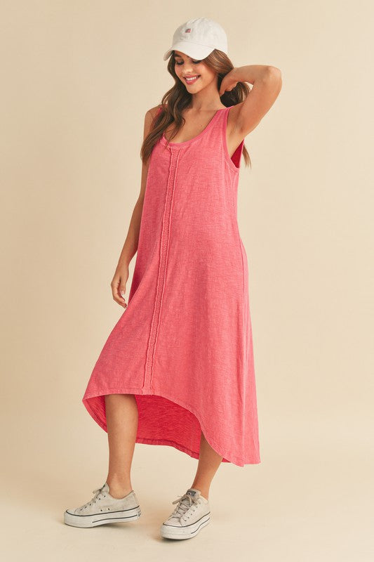 High-Low Hem Scoop Neck Midi Tank Dress For Women – Trendy, Versatile & Comfortable for Any Occasion