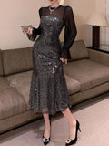 Sequin Sheer Sleeve Midi Dress