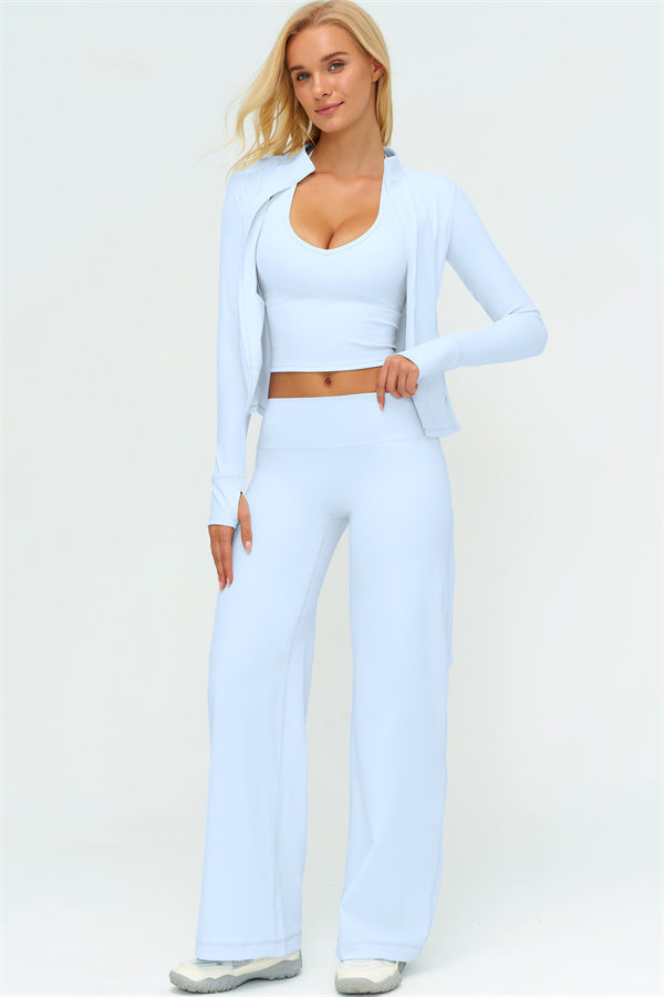 The Twirl Zip Jacket Halter Tank Top New Straight Leg Pants 3-Piece Set