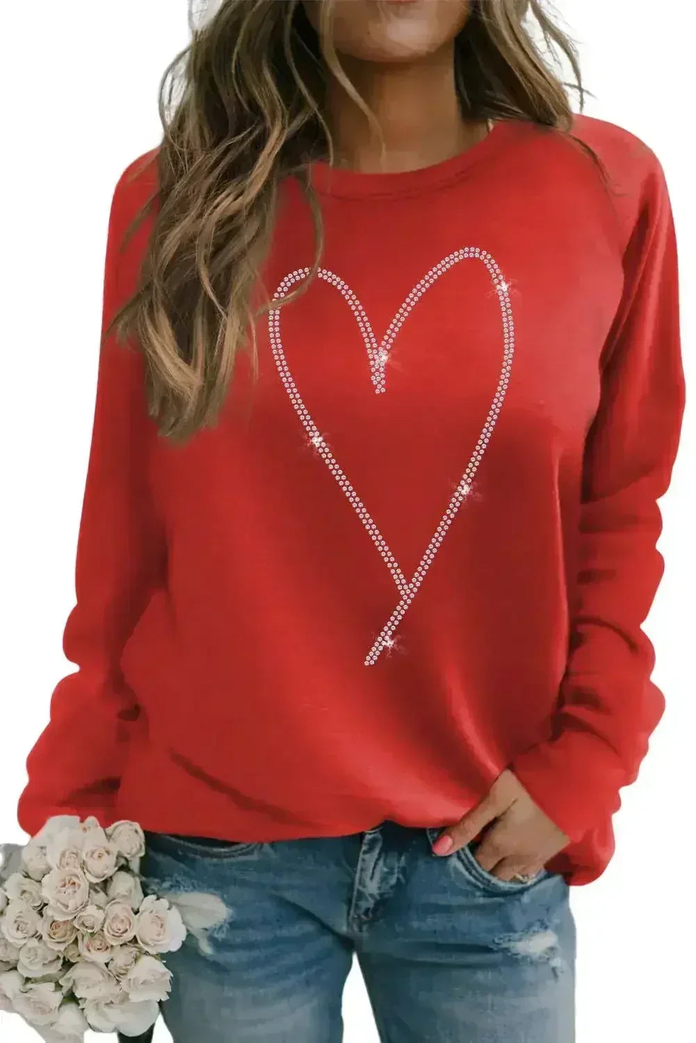 Red Rhinestone Heart Sweatshirt – Glamorous & Cozy | Femstylo