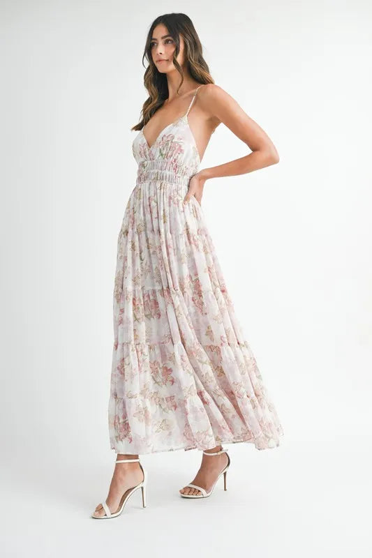 Floral Print Tiered Cami Maxi Summer Dress – Floral Maxi Dress, Tiered Maxi Dress, Cami Maxi Dress, Breezy Summer Dress, Bohemian Maxi Dress