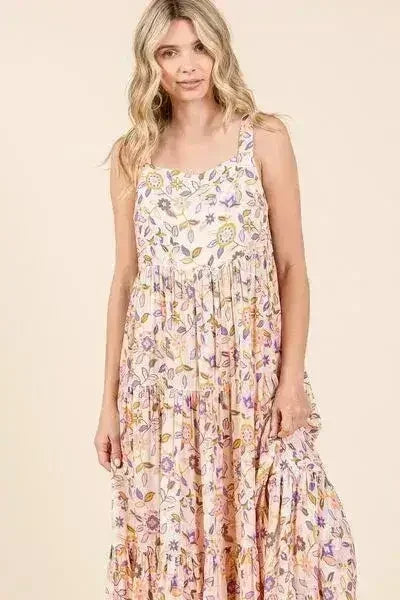 Sherbet Flower Print Sleeveless Empire Maxi Dress – femstylo