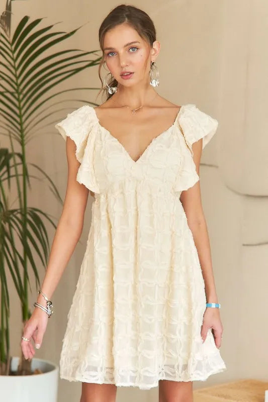 Tie Back V-Neck Ruffle Sleeve Summer Dress For Women – Elegant, Chic & Trendy V-Neck Fluttering Dress with Ruffles & Tie Detail