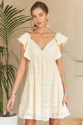 Tie Back V-Neck Ruffle Sleeve Summer Dress For Women – Elegant, Chic & Trendy V-Neck Fluttering Dress with Ruffles & Tie Detail