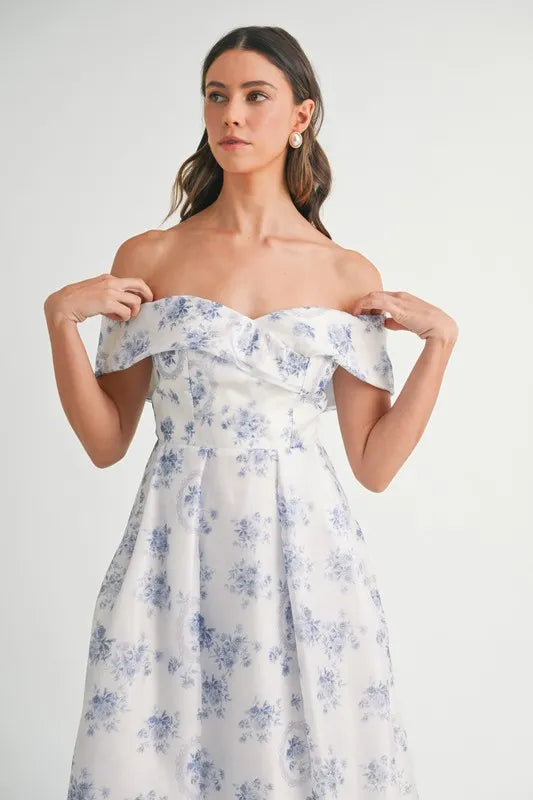 Floral Printed Off Shoulder Maxi Dress – Chic Off Shoulder Maxi Dress, Vibrant Floral Print, Beach Vacation Dress, Casual Summer Maxi Dress