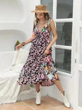 Printed Plunge Midi Dress | Sleeveless Tied Waist | Polyester