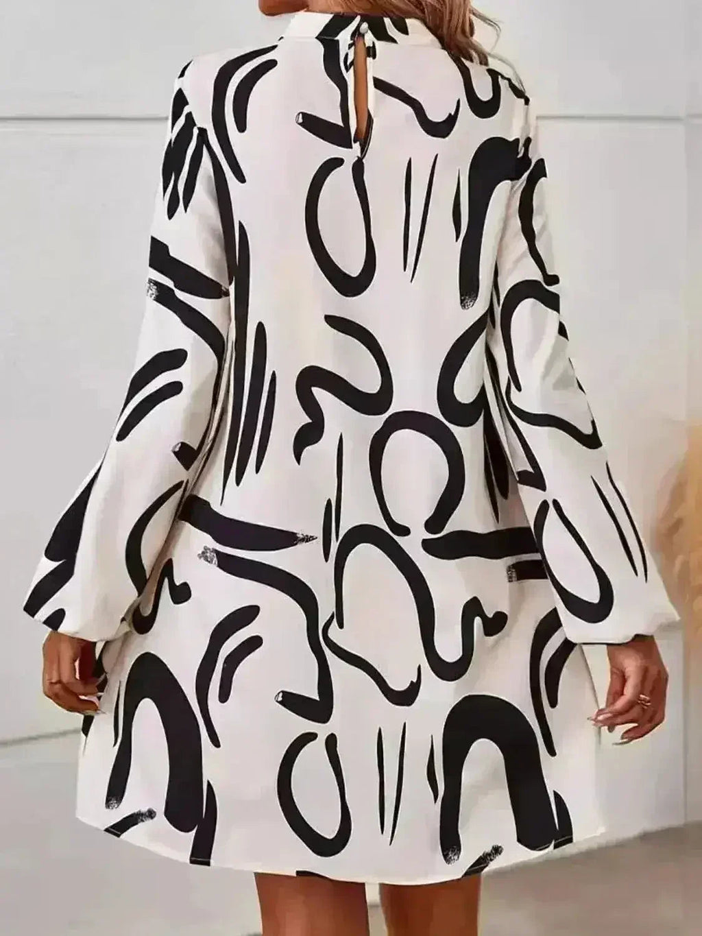 Printed Mock Neck Long Sleeve Mini Dress