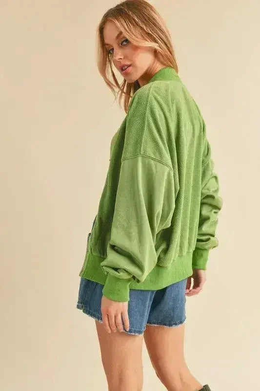 Snap Down Drop Shoulder Brushed Jacket | Femstylo