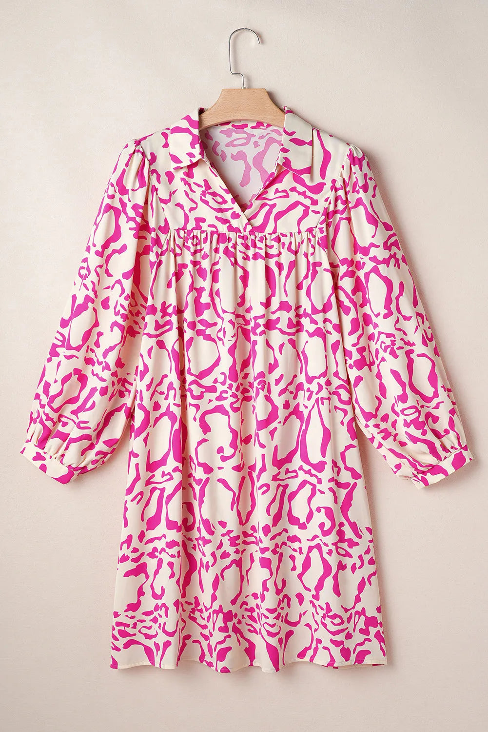 Beautiful Ivory Printed Long Sleeve Mini Dress Elegant & Chic Women's Fashion Dress