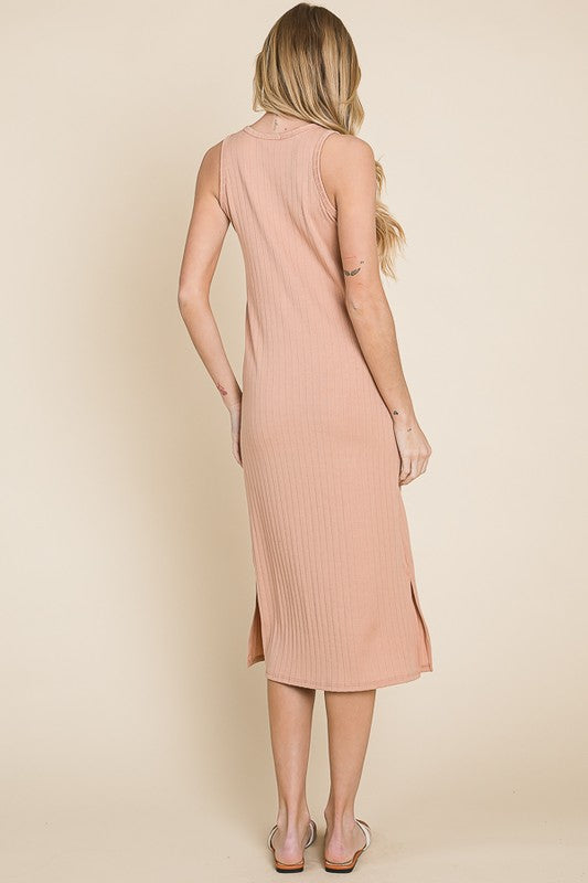 Ribbed Knit Sleeveless Midi Dress For Women – Elegant, Versatile and Stylish Sleeveless Dress with Ribbed Knit Texture and Midi Length