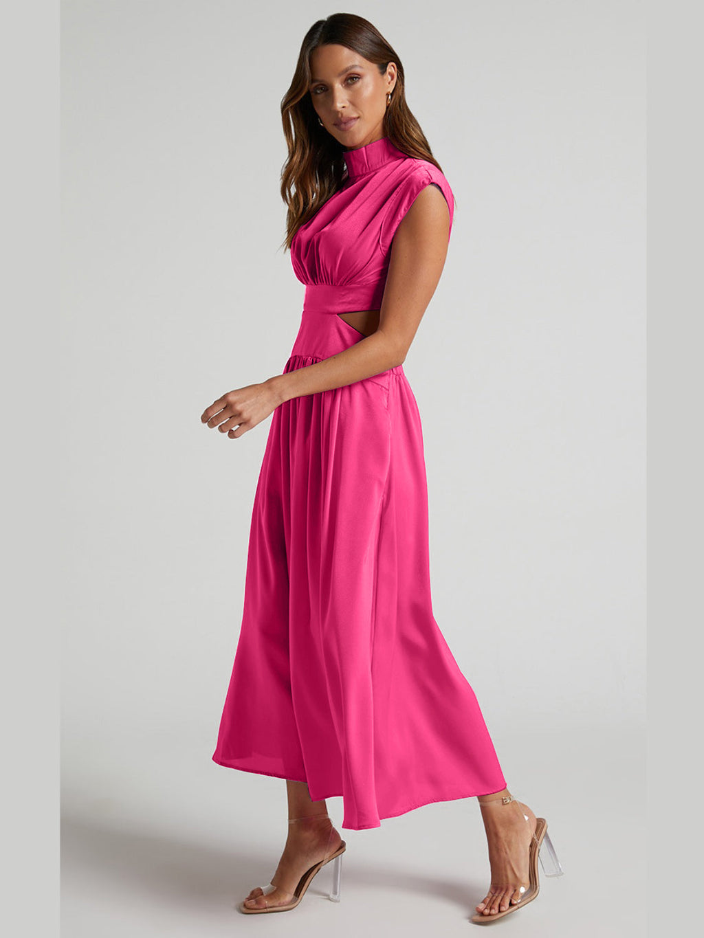 Modern Cutout Mock Neck Sleeveless Ruched Dress Elegant Dress For Women