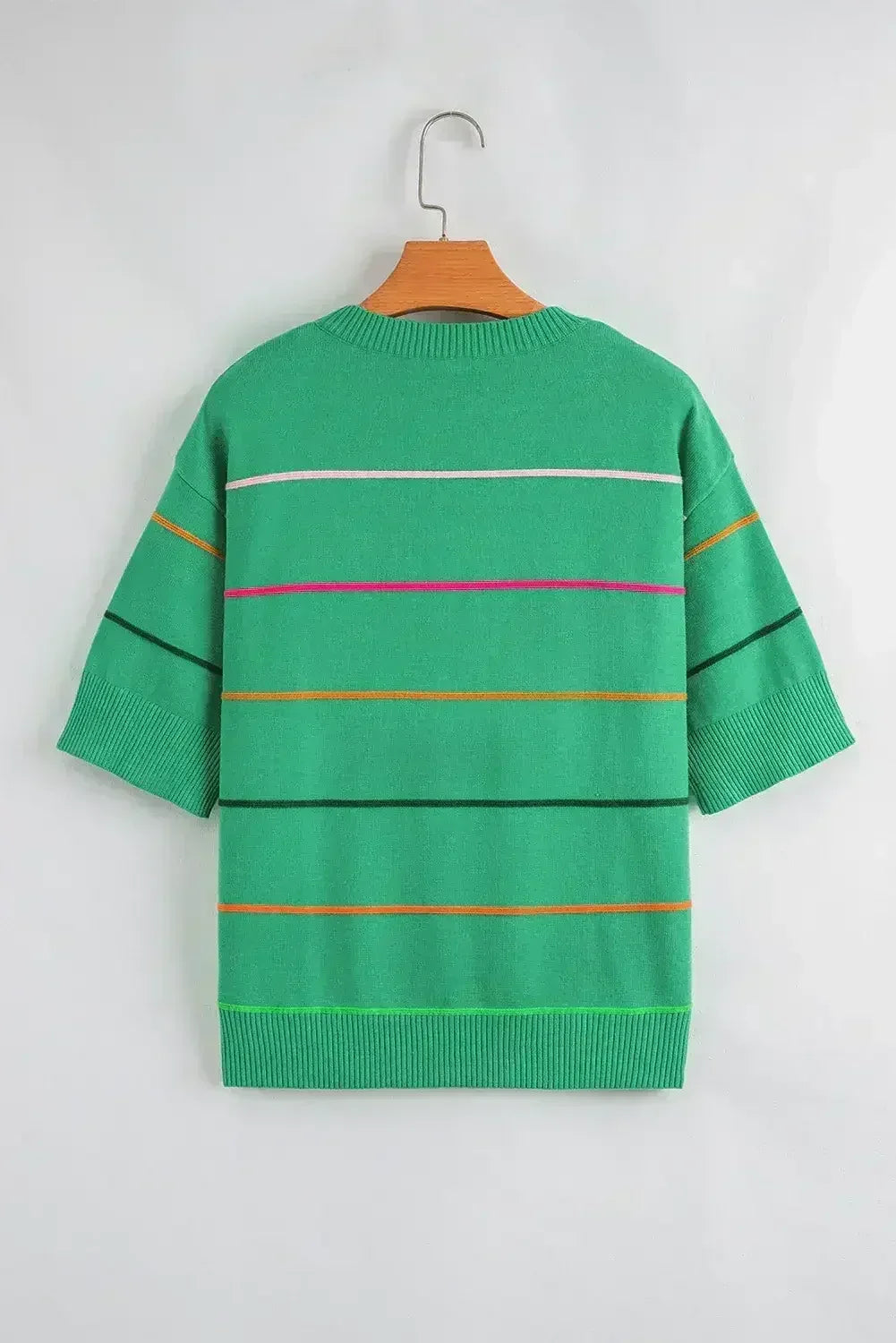 White Striped Half Sleeve Drop Shoulder Sweater