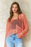 ADORA Crochet Long Sleeve Knit Cover Up with Big Pocket