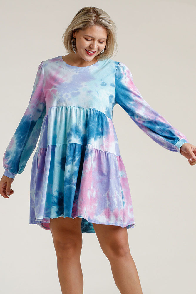 Colorful Full Size Round Neck Long Sleeve Dress Plus Size Boho Chic Beautiful Girls Dress