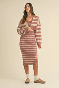 Stripe Crop Cardigan and Bodycon Dress Sweater Set – Two-Piece Knit Set, Striped Crop Cardigan Dress, Cozy Sweater Dress Set, Chic Layered Knit Outfit