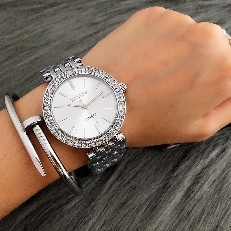 Fashion Luxury Silver Watch Women Watches Rhinestone Womens Watches Stainless Steel Watch And Bracelet Set For Women Rose Gold Rhinestone Wrist Watch With Bangles Mother Bracelet Watches