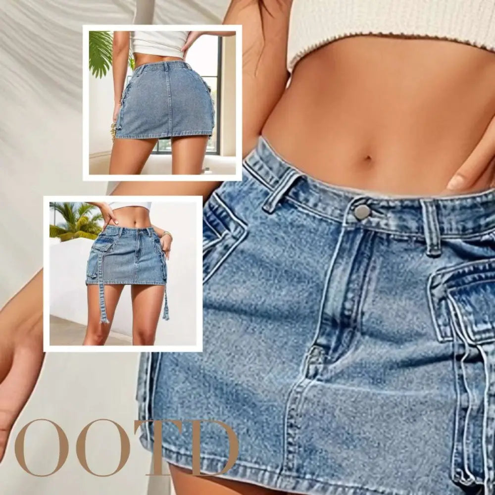 Fashion Y2K Denim Mini Skirt High Waist Jean Dress