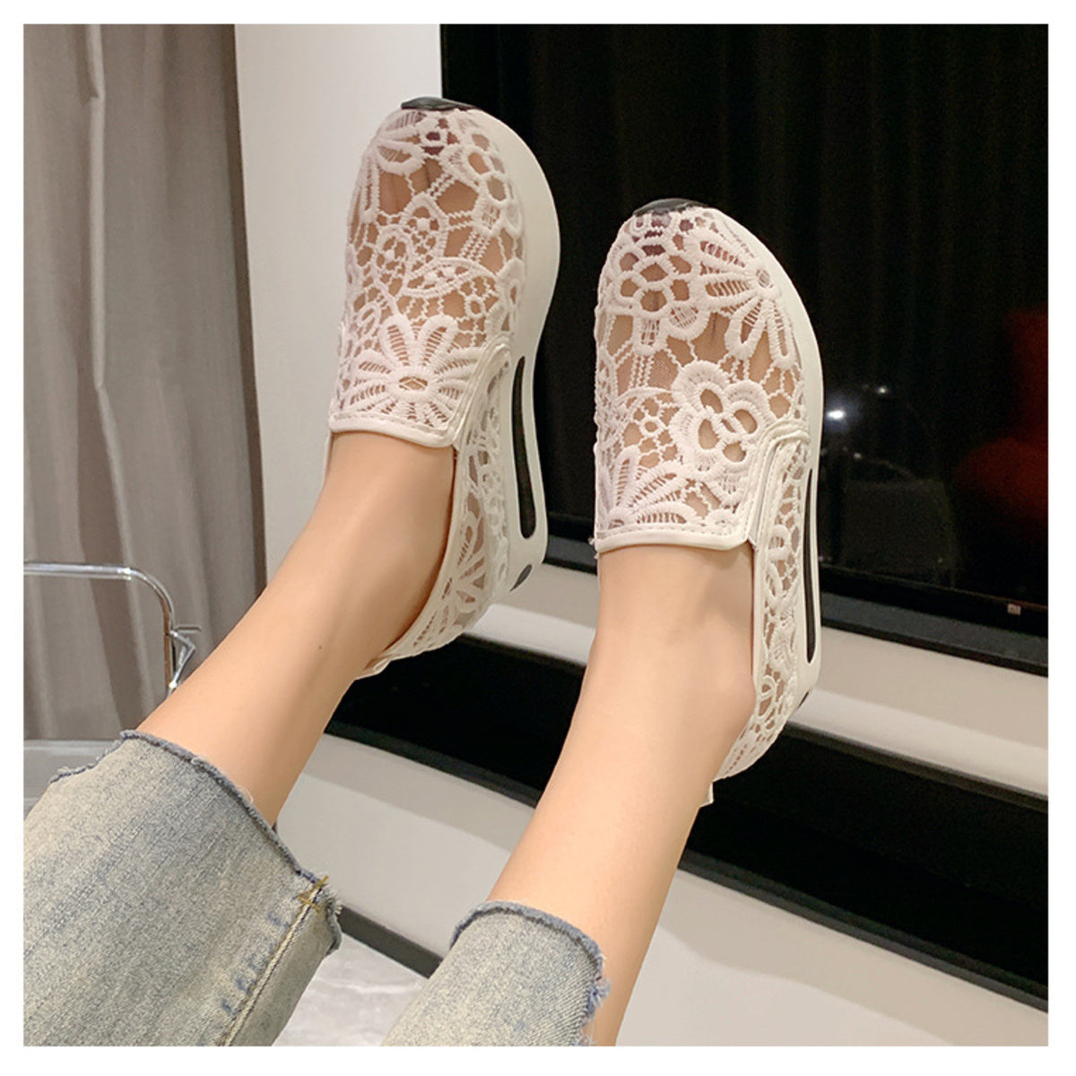 Lace Breathable Platform Slip-On
