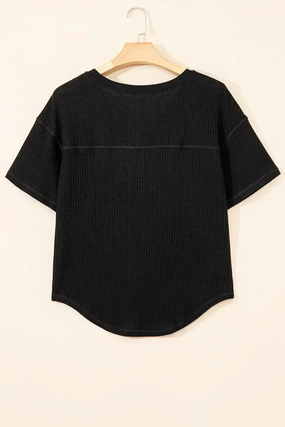 White Waffle Texture V Neck Drop Shoulder Loose Tee