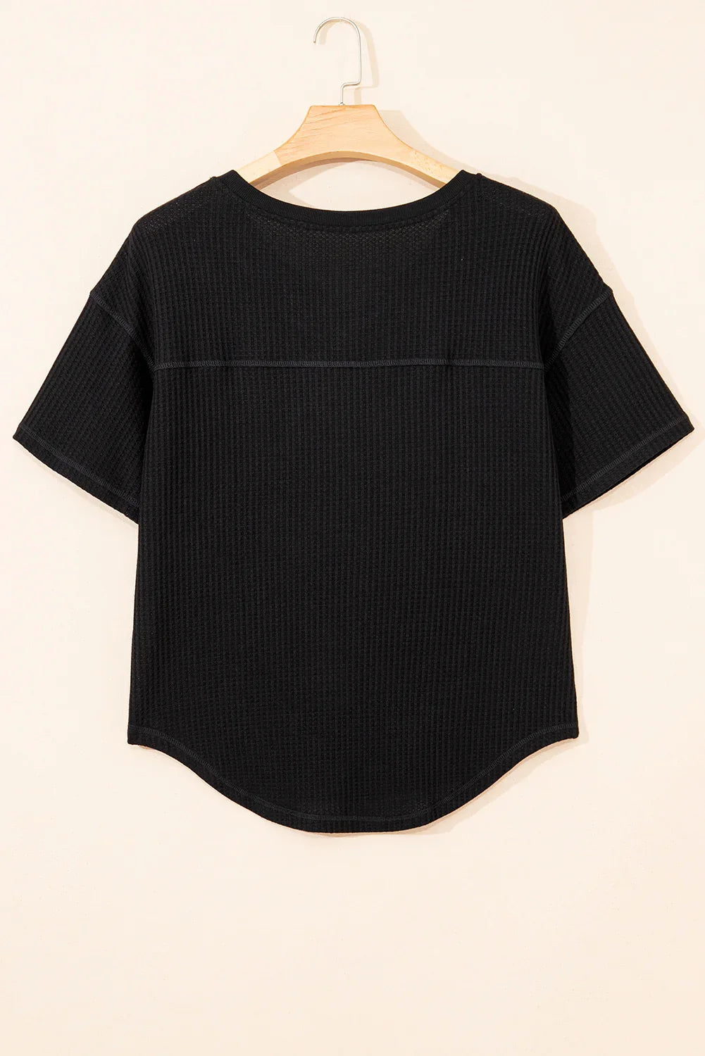 White Waffle Texture V Neck Drop Shoulder Loose Tee
