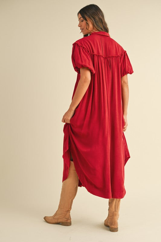 Mineral Washed Button Down Puff Sleeve Shirt Dress – Trendy Button Down Shirt Dress with Puff Sleeves and Unique Mineral Wash Finish for a Chic and Casual Look