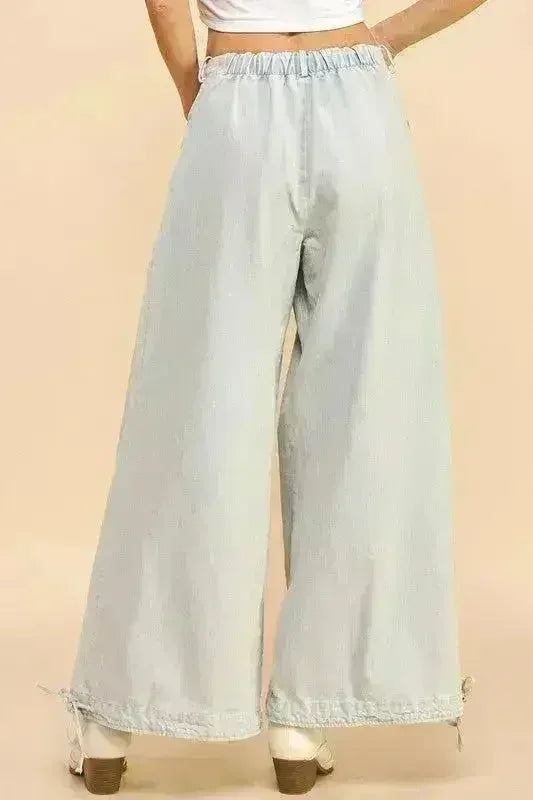 Drawstring Hem Wide Leg Jeans - Adjustable 100% Cotton Denim | Femstylo