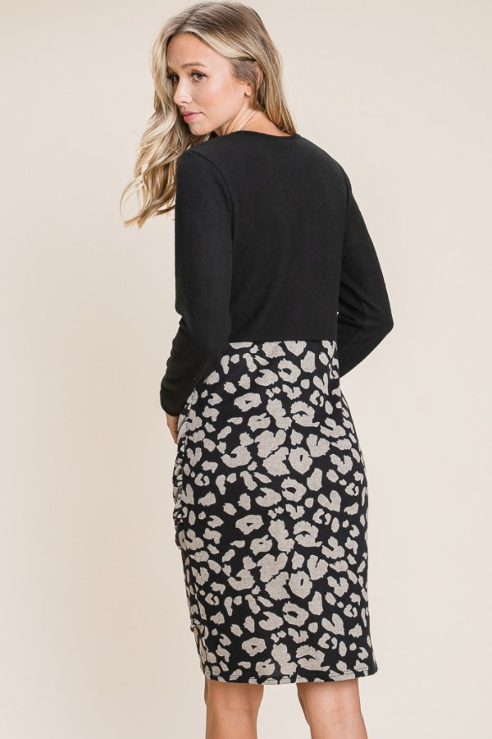Leopard Color Block Knit Dress – Animal Print Knit Dress, Color Block Sweater Dress, Casual Knit Dress, Fall Fashion Knit Dress, Cozy Long Sleeve Dress