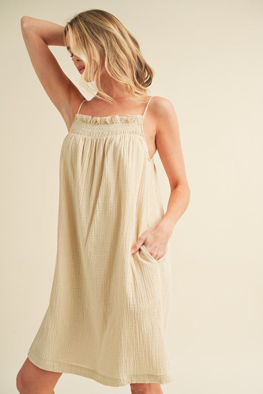 Embroidered Trim Gauze Square Neck Mini Cami Dress For Women – Feminine, Elegant & Stylish with Delicate Details