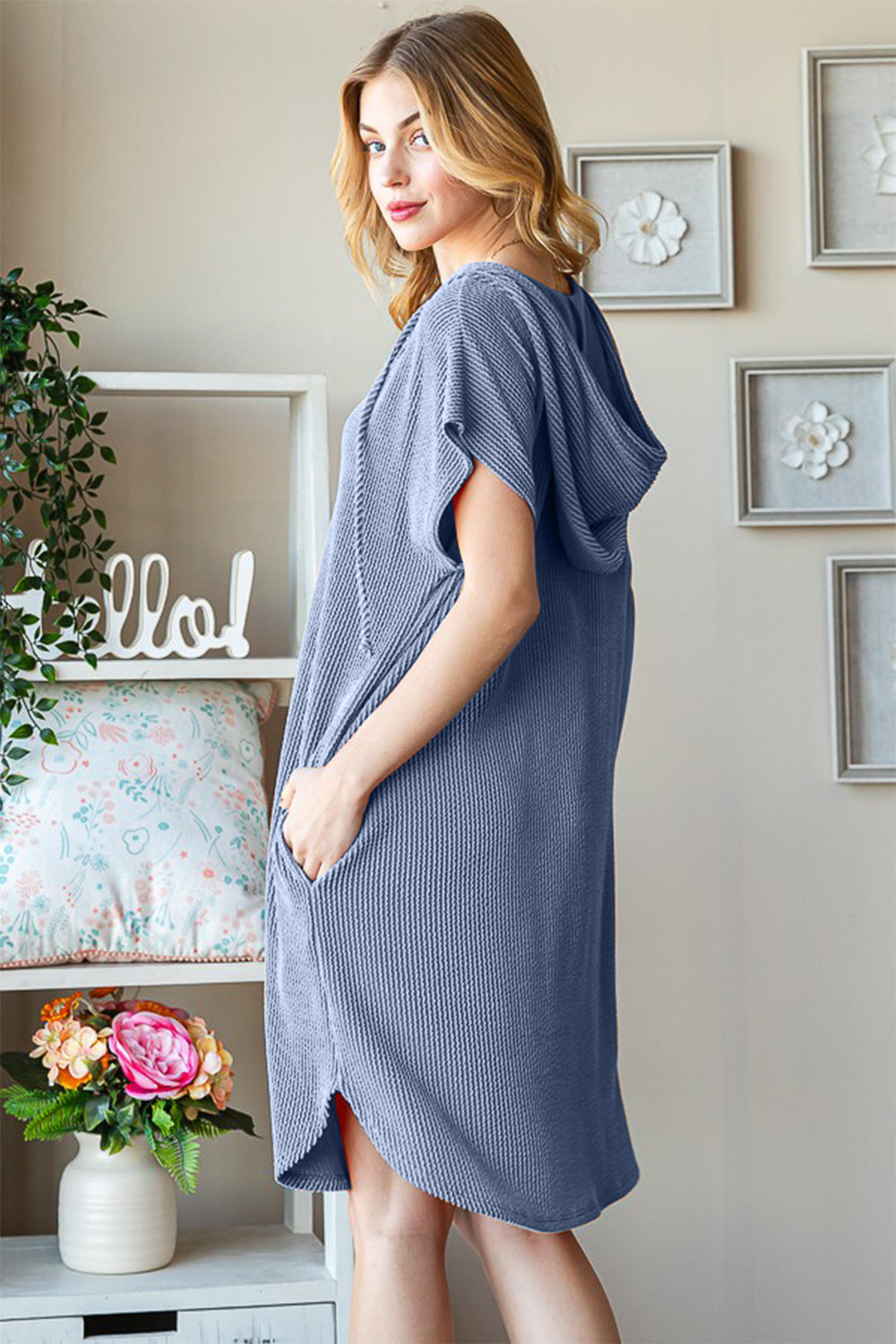 Full Size Ribbed Short Sleeve Hooded Dress – Casual Ribbed Hooded Dress, Stylish Short Sleeve Dress, Comfortable Ribbed Dress, Trendy Hooded Dress, Fashionable Ribbed Dress, Easy Fit Hooded Dress, Versatile Short Sleeve Dress