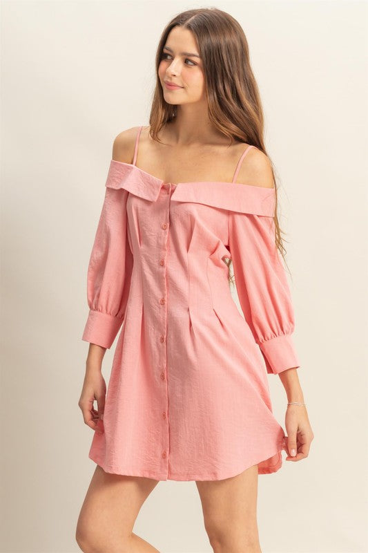 Button Down Spaghetti Strap Mini Dress with Pockets-Elegant, Chic Summer Dress with Feminine Spaghetti Straps, Functional Pockets, and Button Down Front for Effortless Style